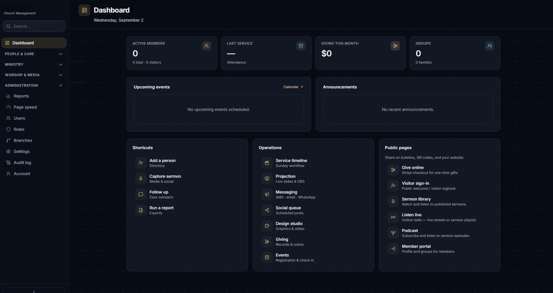 Church Digital Platform application interface