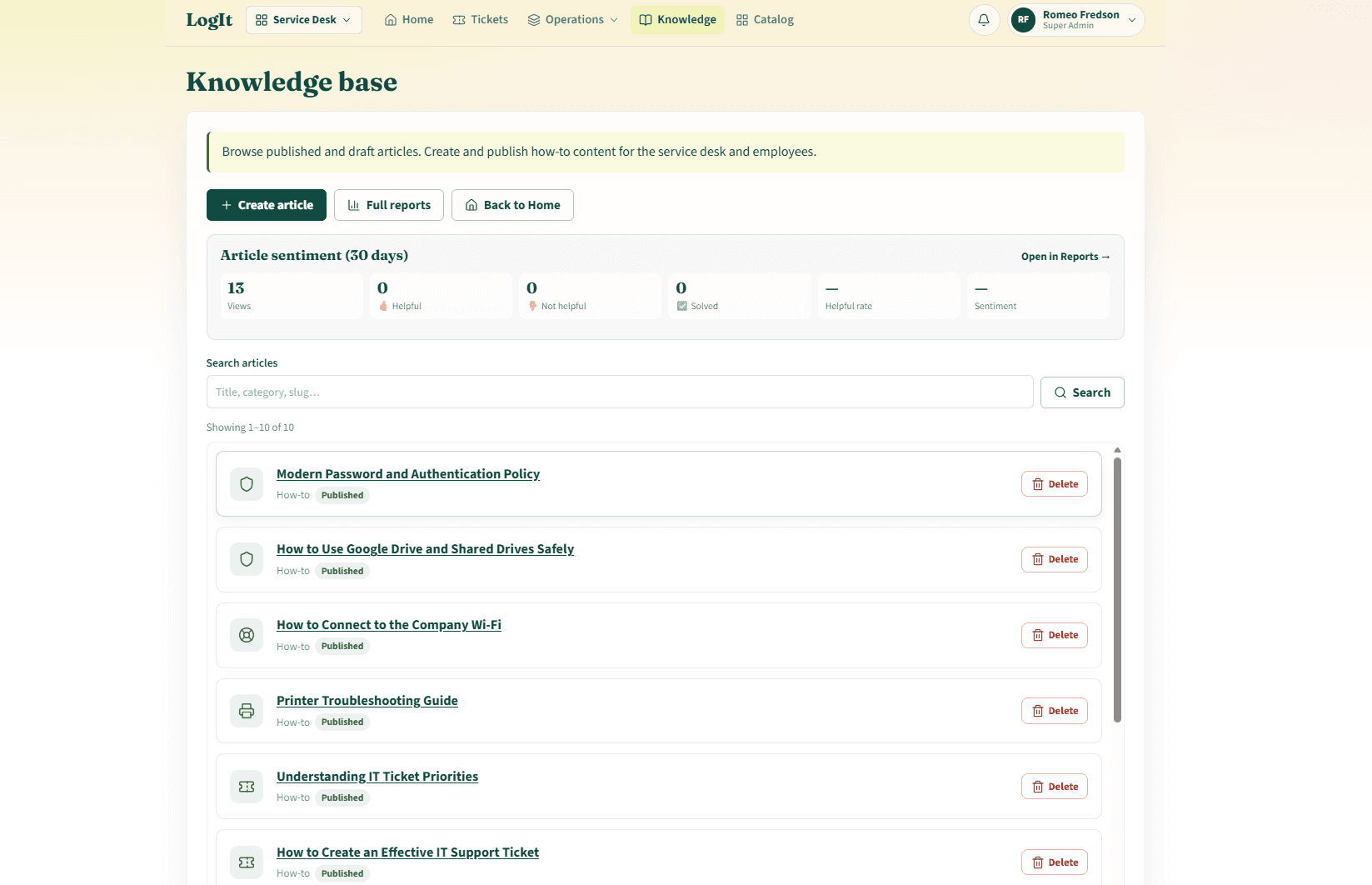 LogIt knowledge base of published how-to articles