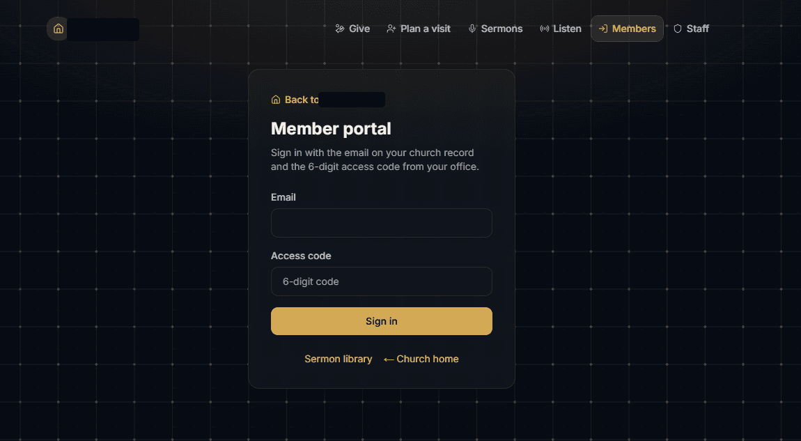 Member portal sign-in with email and access code